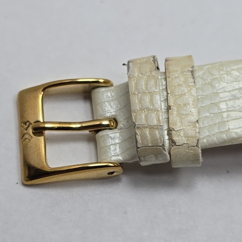 Skagen 107SGLW Gold Tone Watch White Leather Strap Crystal Dial New Battery 25mm - Picture 13 of 13